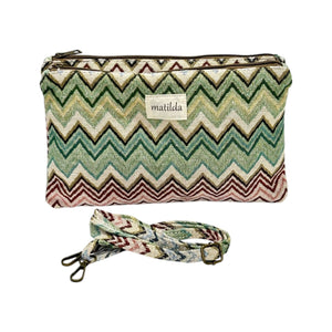 Bolso bandolera doble zigzag tonos verdosos