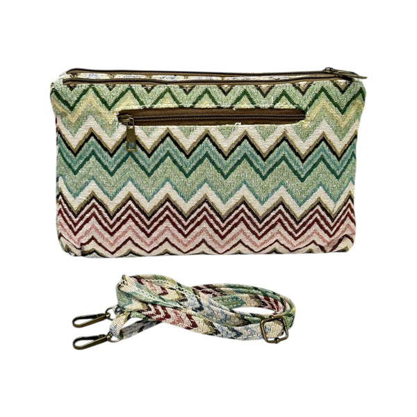 Bolso bandolera doble zigzag tonos verdosos