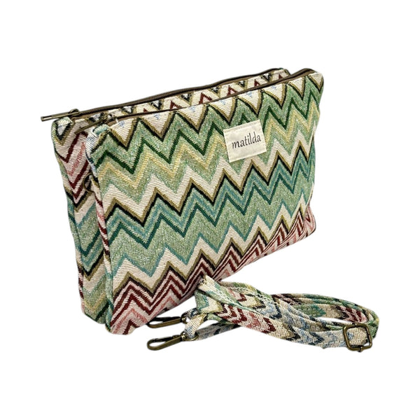 Bolso bandolera doble zigzag tonos verdosos