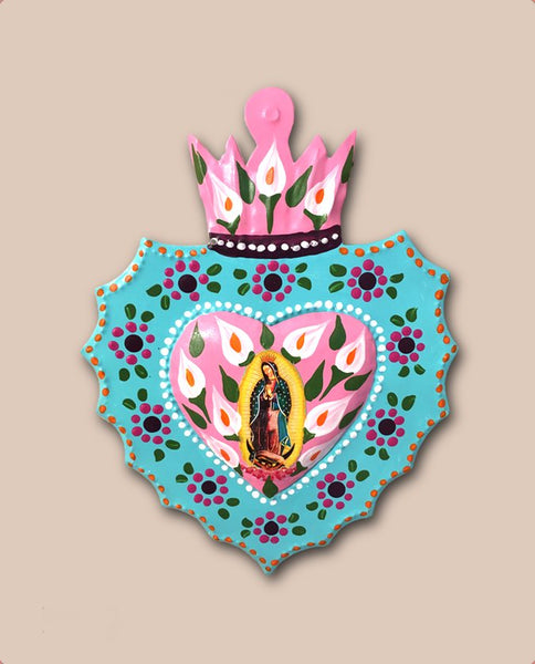 Corazón relieve con Virgen de Guadalupe