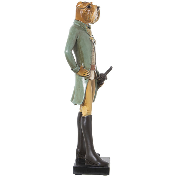 Figura perro vestido uniforme con espada verde