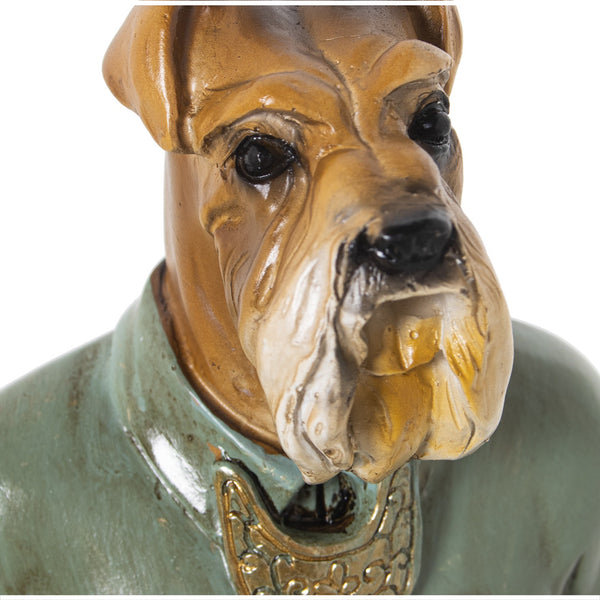 Figura perro vestido uniforme con espada verde