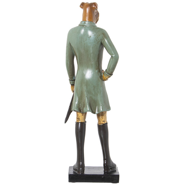 Figura perro vestido uniforme con espada verde