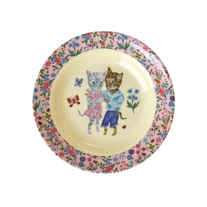 Platito hondo infantil de melamina con ilustración de gatitos bailando, diseño Nathalie Lété – Brocantia tienda online Oviedo
